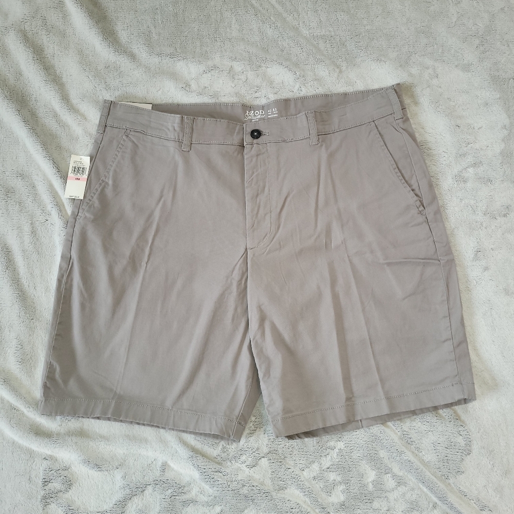 IZOD Mens Size 40 Gray Saltwater Stretch Chino Shorts Classic Fit 9 " Inseam NEW